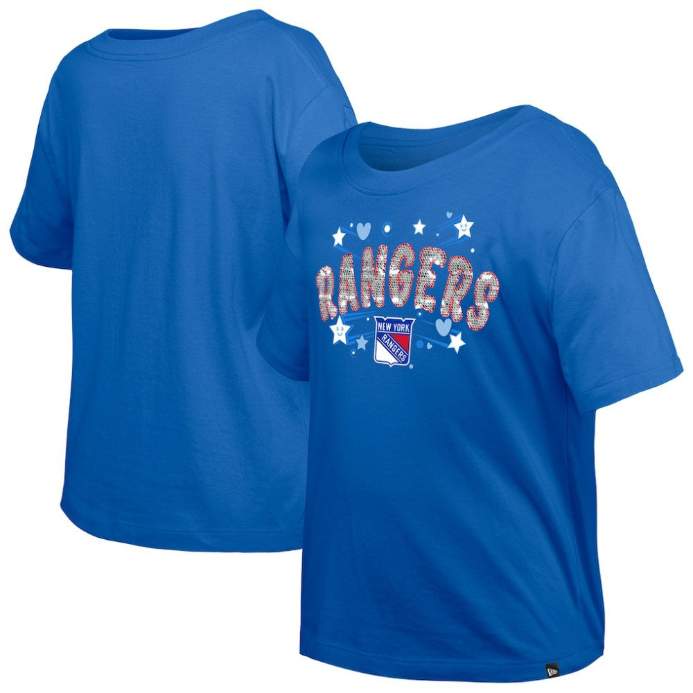 New York Rangers New Era Girl's Youth Flip Sequin T-Shirt - Blue - NHL