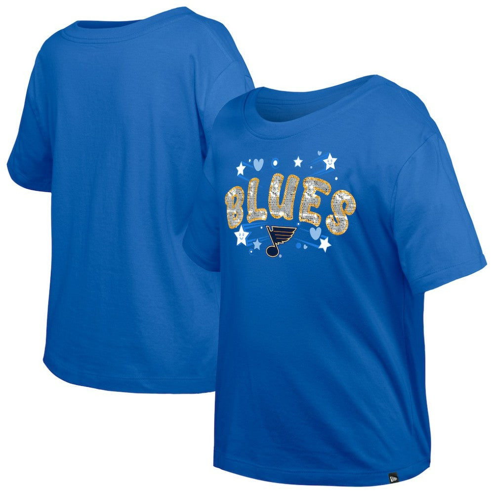 St. Louis Blues New Era Girl's Youth Flip Sequin T-Shirt - Blue - NHL