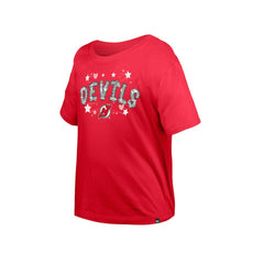 New Jersey Devils New Era Girl's Youth Flip Sequin T-Shirt - Red - NHL