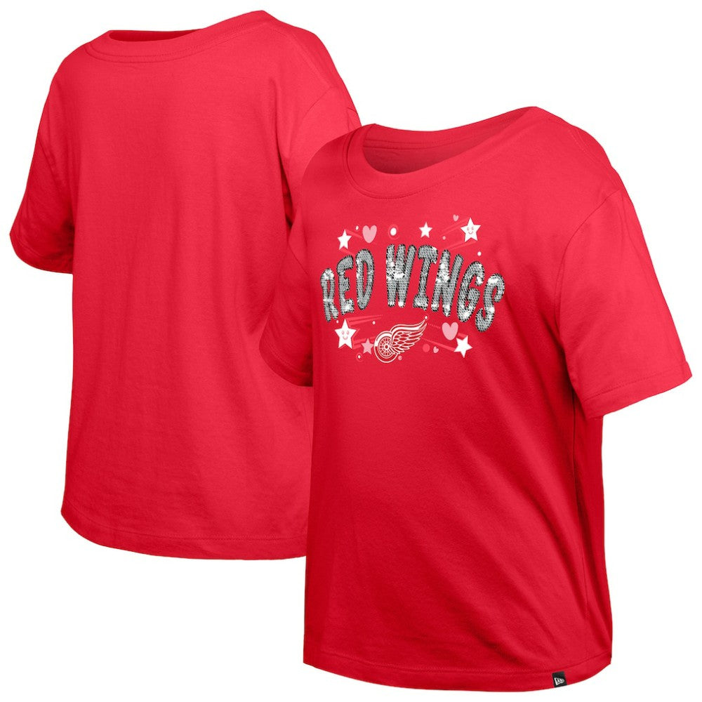 Detroit Red Wings New Era Girl's Youth Flip Sequin T-Shirt - Red - NHL