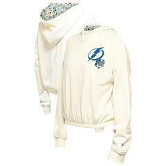 Tampa Bay Lightning New Era Women's Glam Game Quarter-Zip Cropped Floral Hoodie Pullover - Cream - NHL