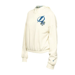 Tampa Bay Lightning New Era Women's Glam Game Quarter-Zip Cropped Floral Hoodie Pullover - Cream - NHL