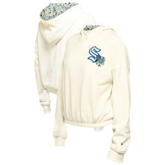 Seattle Kraken New Era Women's Glam Game Quarter-Zip Cropped Floral Hoodie Pullover - Cream - NHL