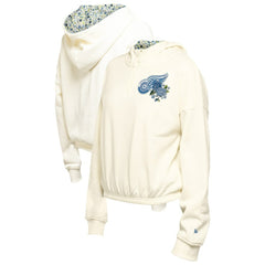 Detroit Red Wings New Era Women's Glam Game Quarter-Zip Cropped Floral Hoodie Pullover - Cream - NHL