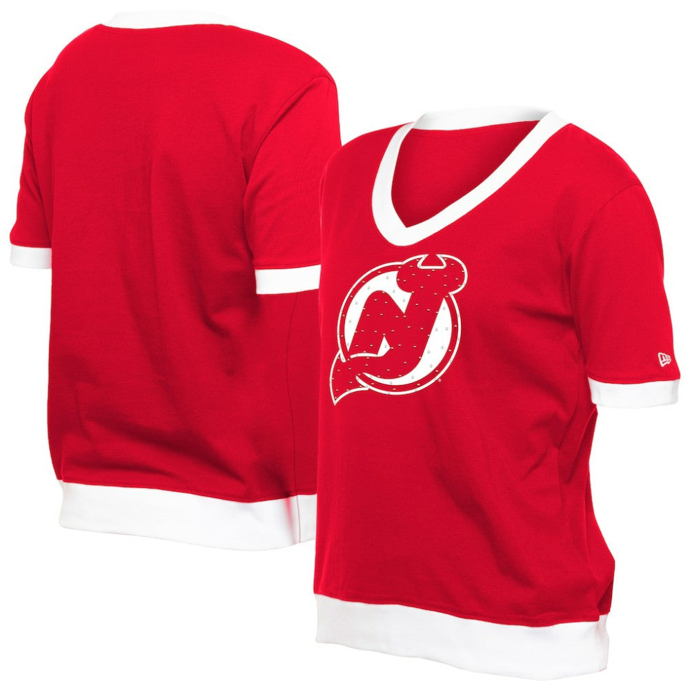 New Jersey Devils New Era Women's Game Day Rhinestuds T-Shirt - Red - NHL