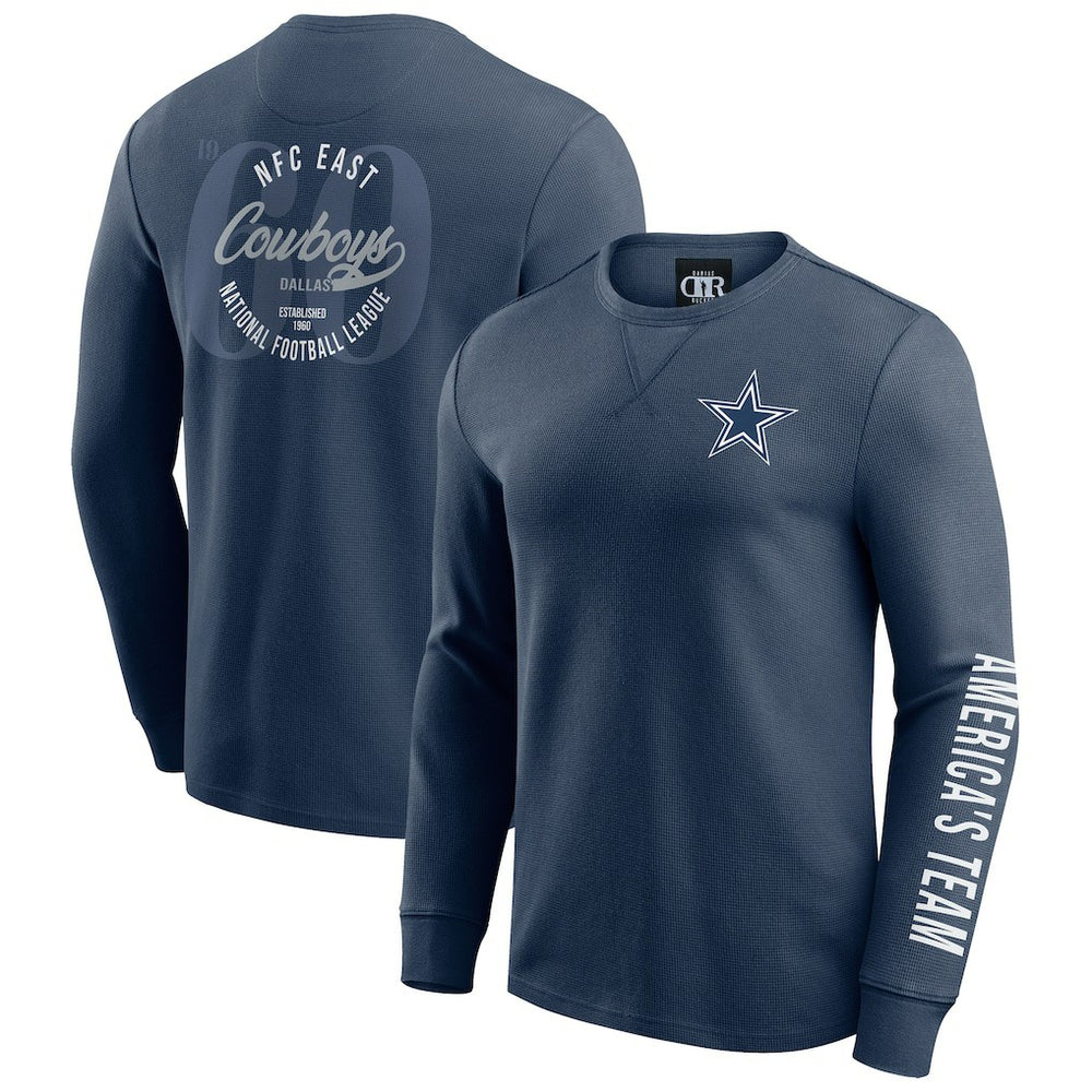 Dallas Cowboys Darius Rucker Collection Washed Waffle-Knit Long Sleeve T-Shirt Navy | Fanatics