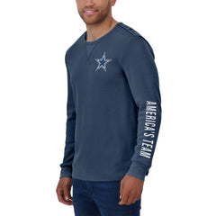 Dallas Cowboys Darius Rucker Collection Washed Waffle-Knit Long Sleeve T-Shirt Navy | Fanatics