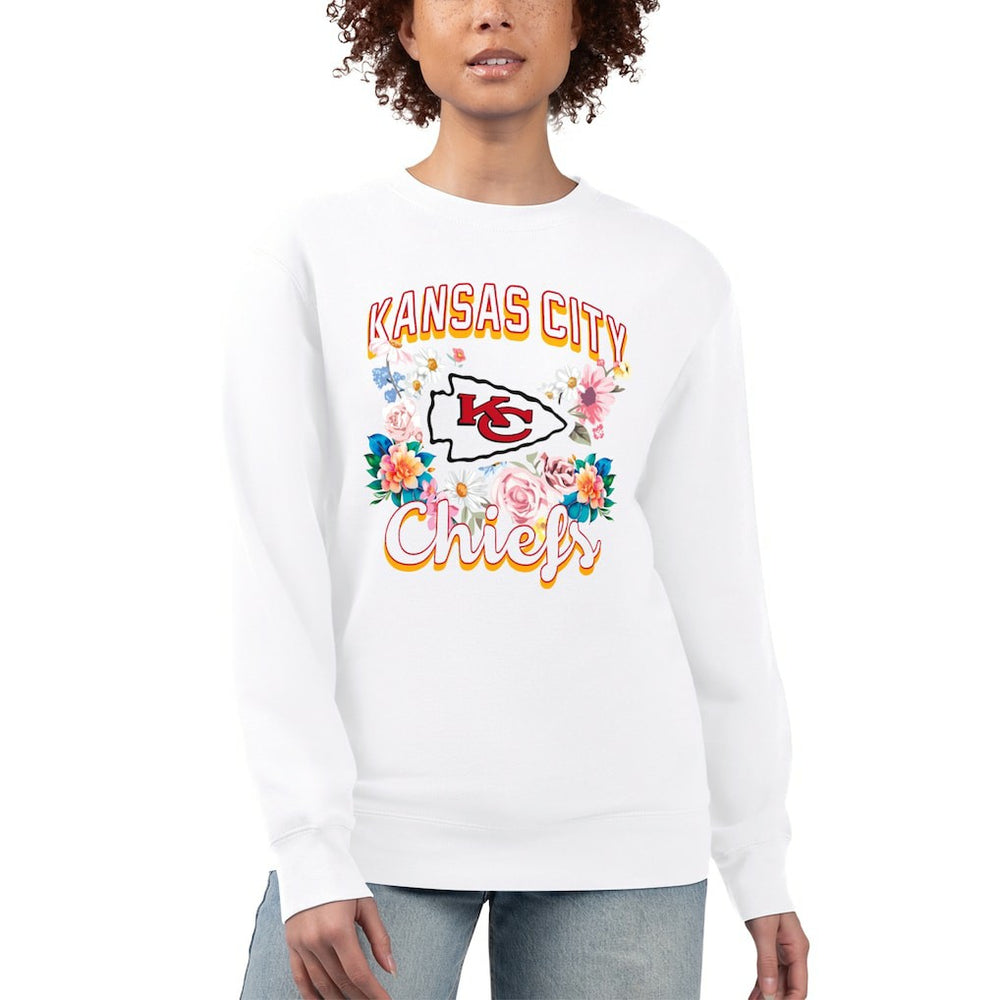 Kansas City Chiefs G-III 4Her by Carl Banks Women's Flower Logo Graphic Fleece Pullover Sweatshirt White | NFL