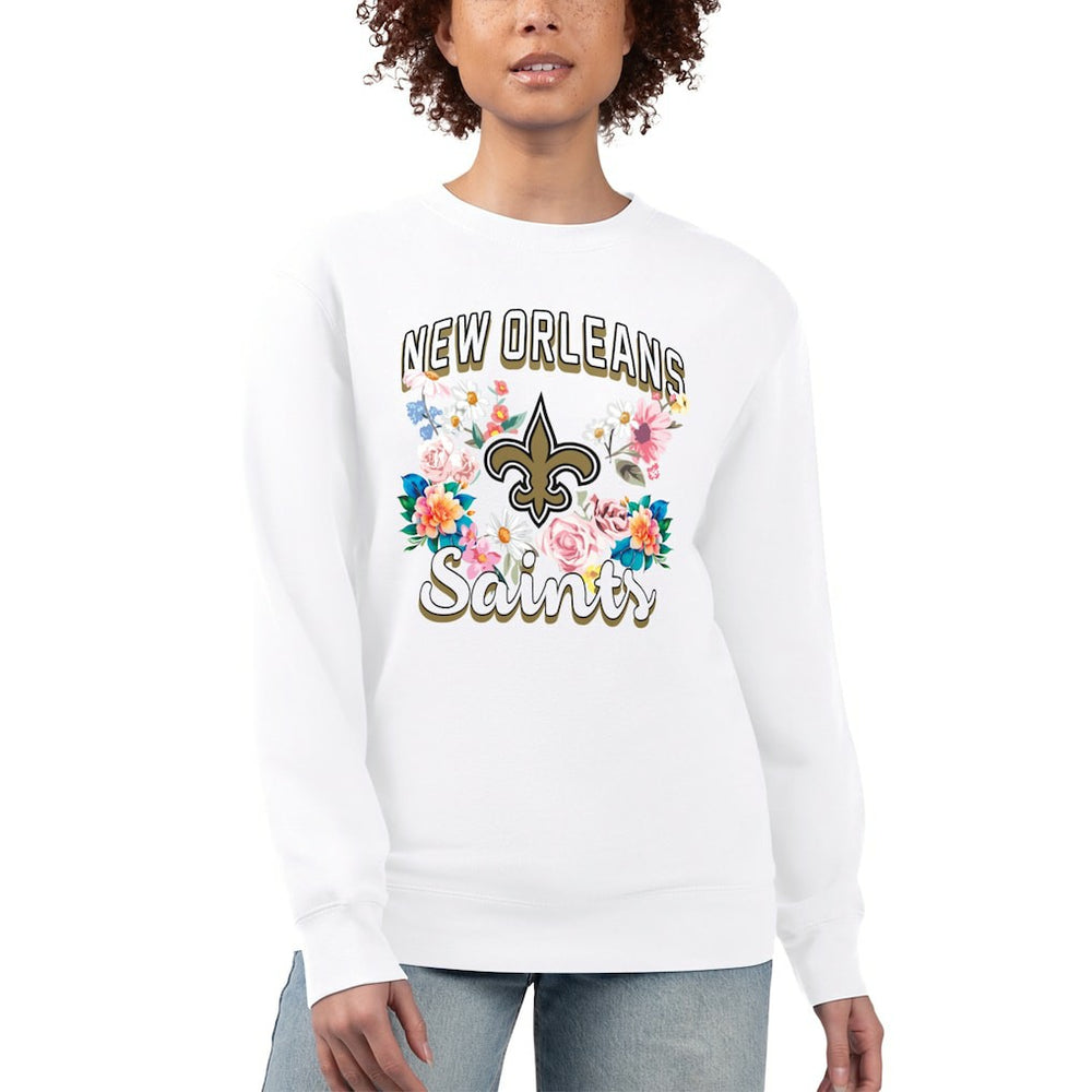 New Orleans Saints G-III 4Her by Carl Banks Women's Flower Logo Graphic Fleece Pullover Sweatshirt White | NFL