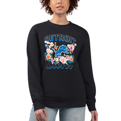 Detroit Lions G-III 4Her by Carl Banks Women's Flower Logo Graphic Fleece Pullover Sweatshirt Black | NFL