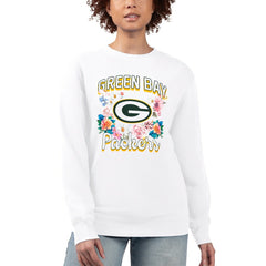 Green Bay Packers G-III 4Her by Carl Banks Women's Flower Logo Graphic Fleece Pullover Sweatshirt White | NFL
