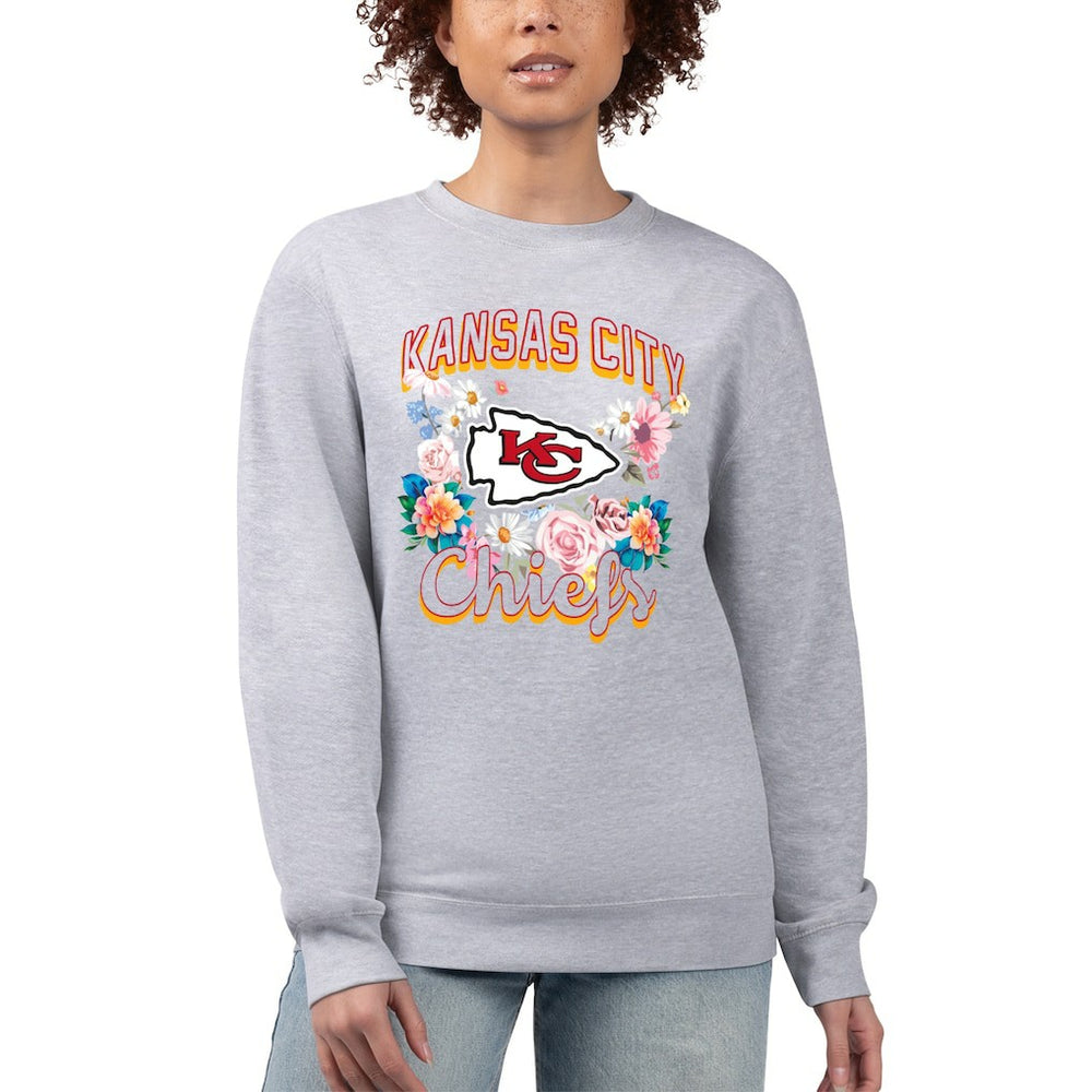 Kansas City Chiefs G-III 4Her by Carl Banks Women's Flower Logo Graphic Fleece Pullover Sweatshirt Heather Gray | NFL
