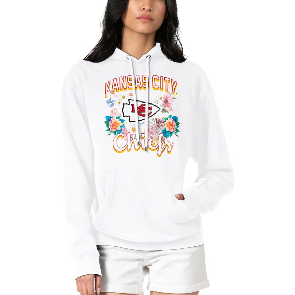 Kansas City Chiefs G-III 4Her by Carl Banks Women's Flowers Team Logo Graphic Fleece Pullover Hoodie White | NFL
