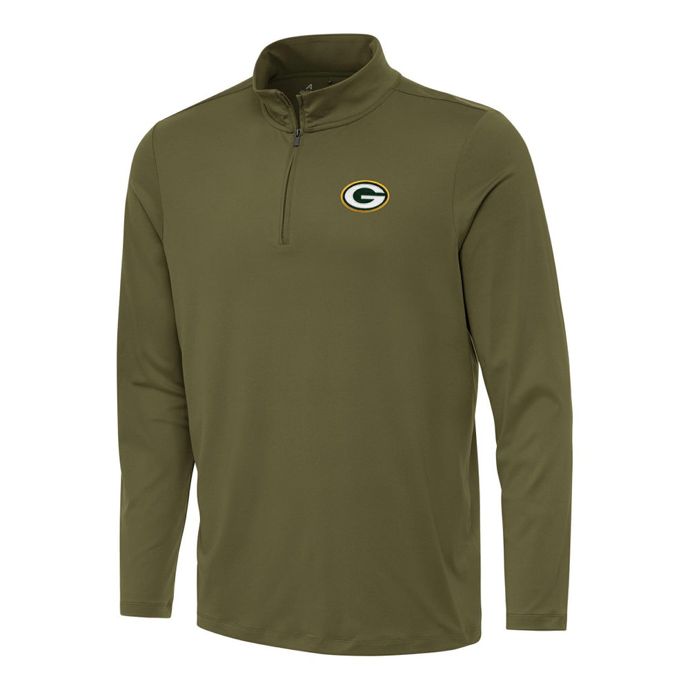 Green Bay Packers Antigua Reprocess Quarter-Zip Top Olive | NFL