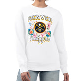 Denver Nuggets G-III 4Her by Carl Banks Women's Flowers Team Logo Graphic Fleece Crewneck Pullover Sweatshirt White - NBA