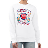 Detroit Pistons G-III 4Her by Carl Banks Women's Flowers Team Logo Graphic Fleece Crewneck Pullover Sweatshirt White - NBA