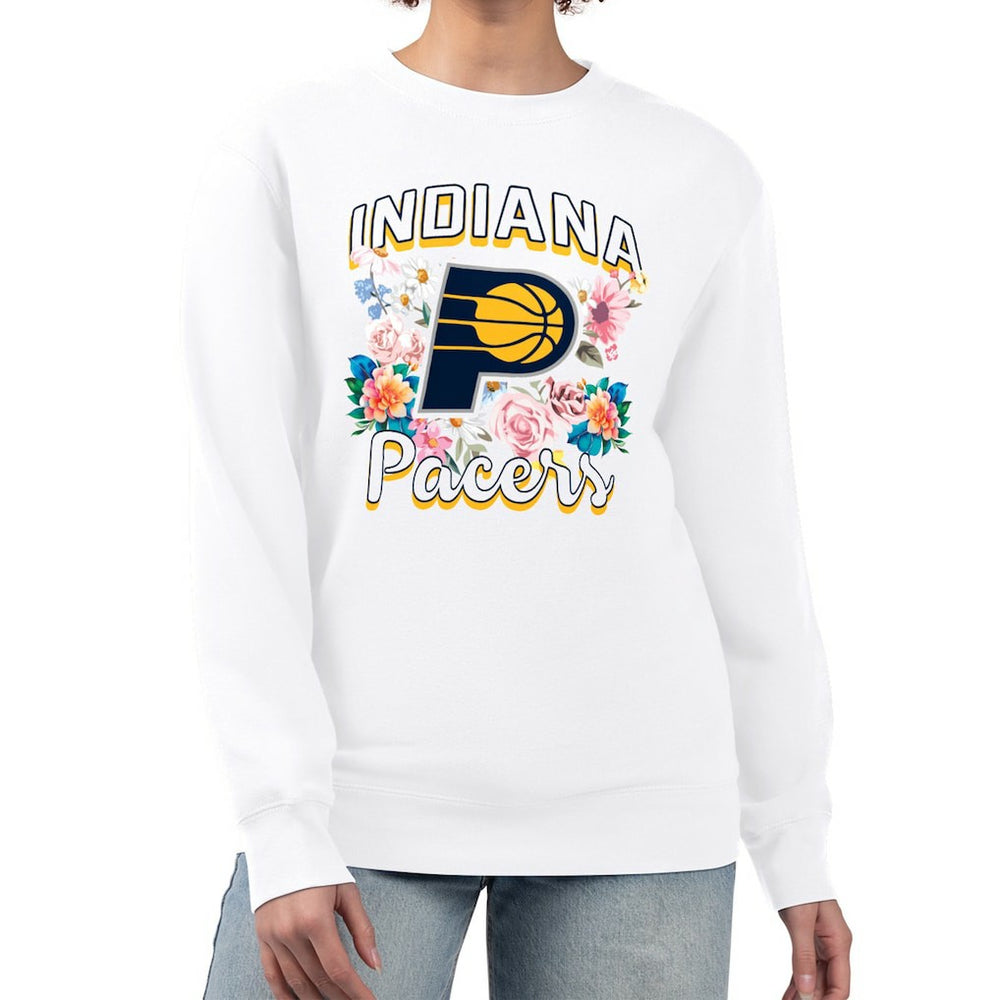 Indiana Pacers G-III 4Her by Carl Banks Women's Flowers Team Logo Graphic Fleece Crewneck Pullover Sweatshirt White - NBA
