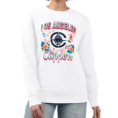 LA Clippers G-III 4Her by Carl Banks Women's Flowers Team Logo Graphic Fleece Crewneck Pullover Sweatshirt White - NBA