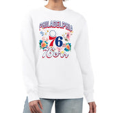 Philadelphia 76ers G-III 4Her by Carl Banks Women's Flowers Team Logo Graphic Fleece Crewneck Pullover Sweatshirt White - NBA