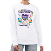 Sacramento Kings G-III 4Her by Carl Banks Women's Flowers Team Logo Graphic Fleece Crewneck Pullover Sweatshirt White - NBA