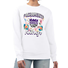Sacramento Kings G-III 4Her by Carl Banks Women's Flowers Team Logo Graphic Fleece Crewneck Pullover Sweatshirt White - NBA