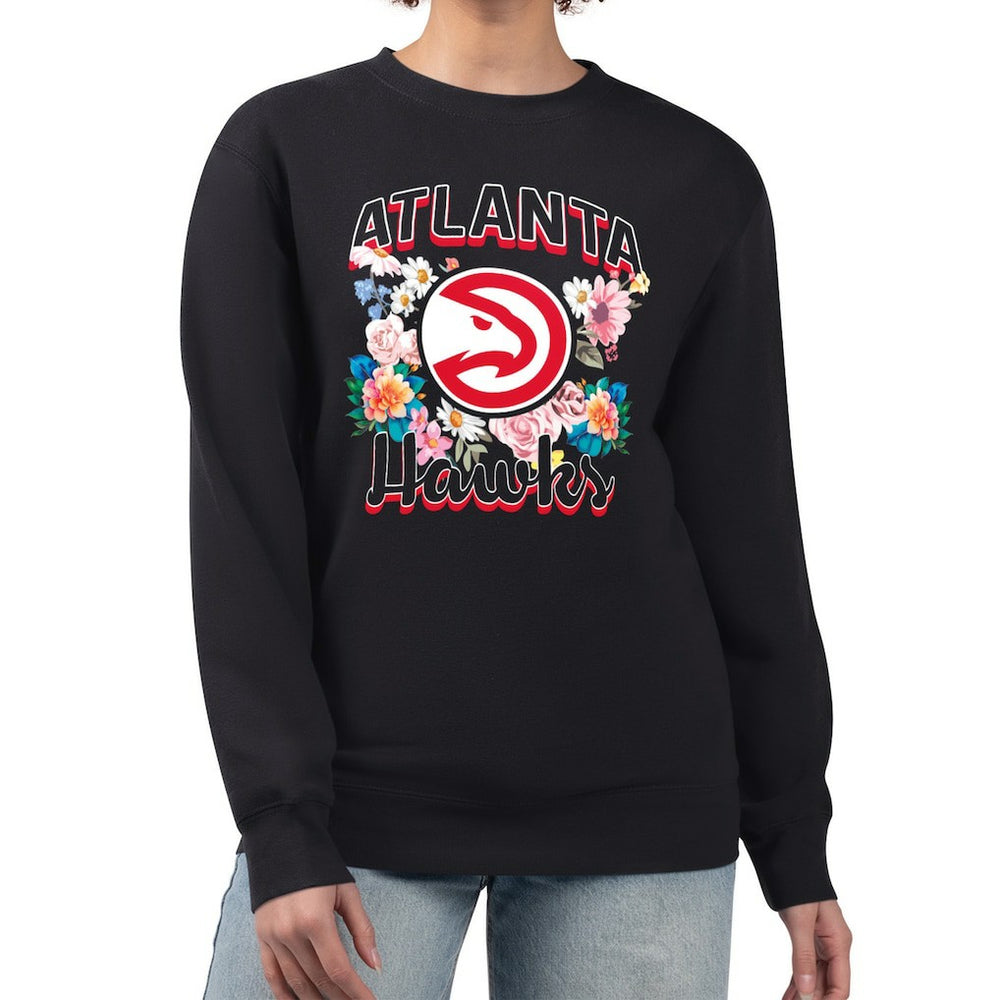 Atlanta Hawks G-III 4Her by Carl Banks Women's Flowers Team Logo Graphic Fleece Crewneck Pullover Sweatshirt Black - NBA