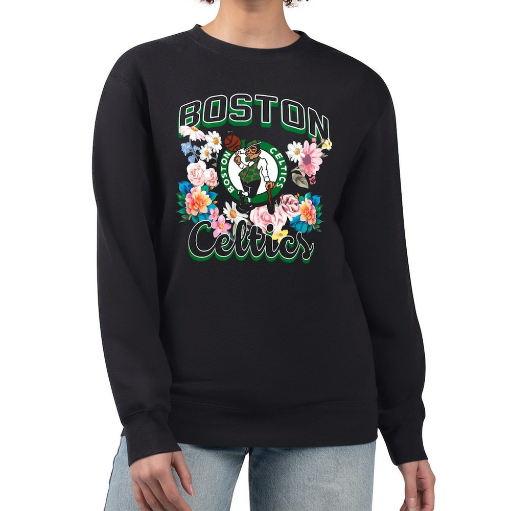 Boston Celtics G-III 4Her by Carl Banks Women's Flowers Team Logo Graphic Fleece Crewneck Pullover Sweatshirt Black - NBA