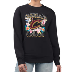 Cleveland Cavaliers G-III 4Her by Carl Banks Women's Flowers Team Logo Graphic Fleece Crewneck Pullover Sweatshirt Black - NBA