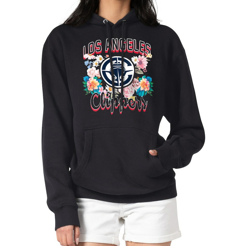 LA Clippers G-III 4Her by Carl Banks Women's Flowers Team Logo Graphic Fleece Pullover Hoodie Black - NBA