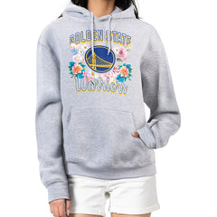 Golden State Warriors G-III 4Her by Carl Banks Women's Flowers Team Logo Graphic Fleece Pullover Hoodie Heather Gray - NBA