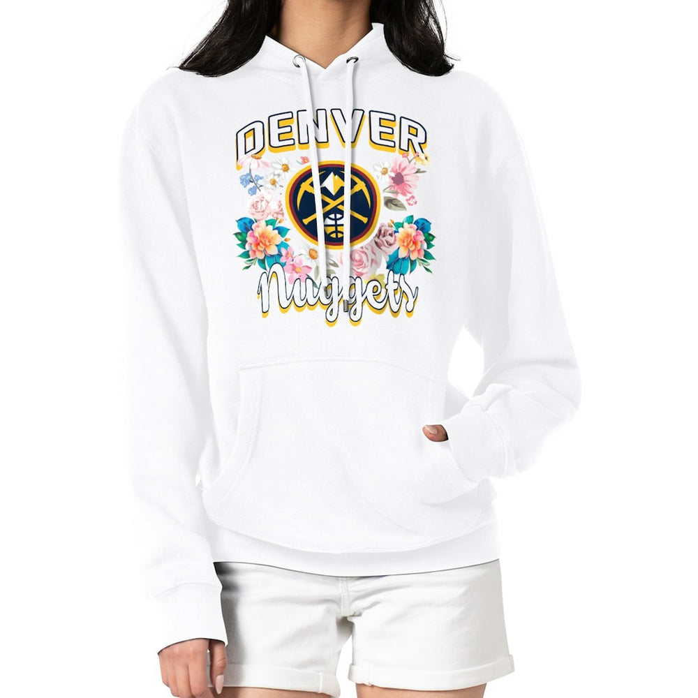 Denver Nuggets G-III 4Her by Carl Banks Women's Flowers Team Logo Graphic Fleece Pullover Hoodie White - NBA
