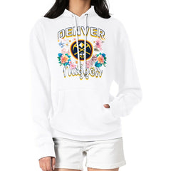 Denver Nuggets G-III 4Her by Carl Banks Women's Flowers Team Logo Graphic Fleece Pullover Hoodie White - NBA