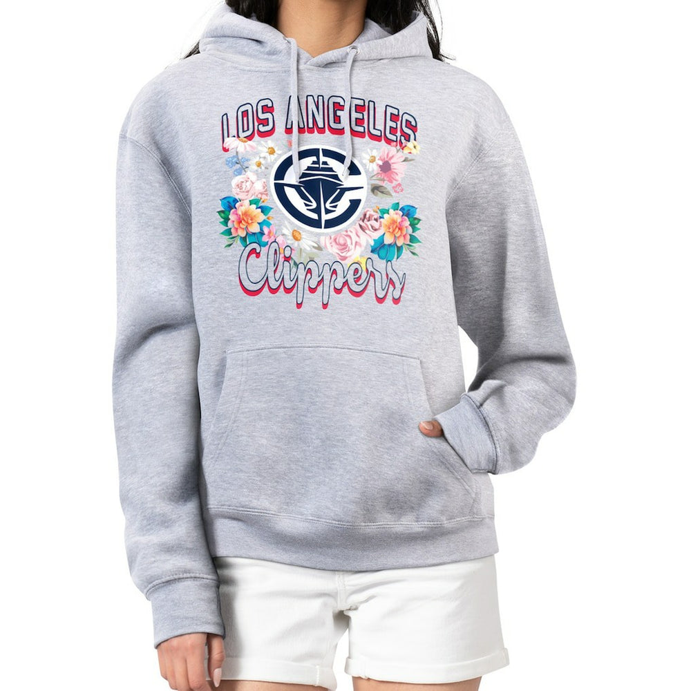 LA Clippers G-III 4Her by Carl Banks Women's Flowers Team Logo Graphic Fleece Pullover Hoodie Heather Gray - NBA