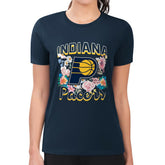 Indiana Pacers G-III 4Her by Carl Banks Women's Super-Slim Fit Lightweight Flowers Team Logo Graphic T-Shirt Navy - NBA