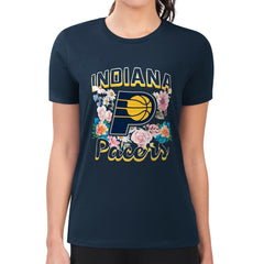 Indiana Pacers G-III 4Her by Carl Banks Women's Super-Slim Fit Lightweight Flowers Team Logo Graphic T-Shirt Navy - NBA