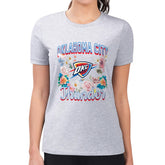 Oklahoma City Thunder G-III 4Her by Carl Banks Women's Super-Slim Fit Lightweight Flowers Team Logo Graphic T-Shirt Heather Gray - NBA