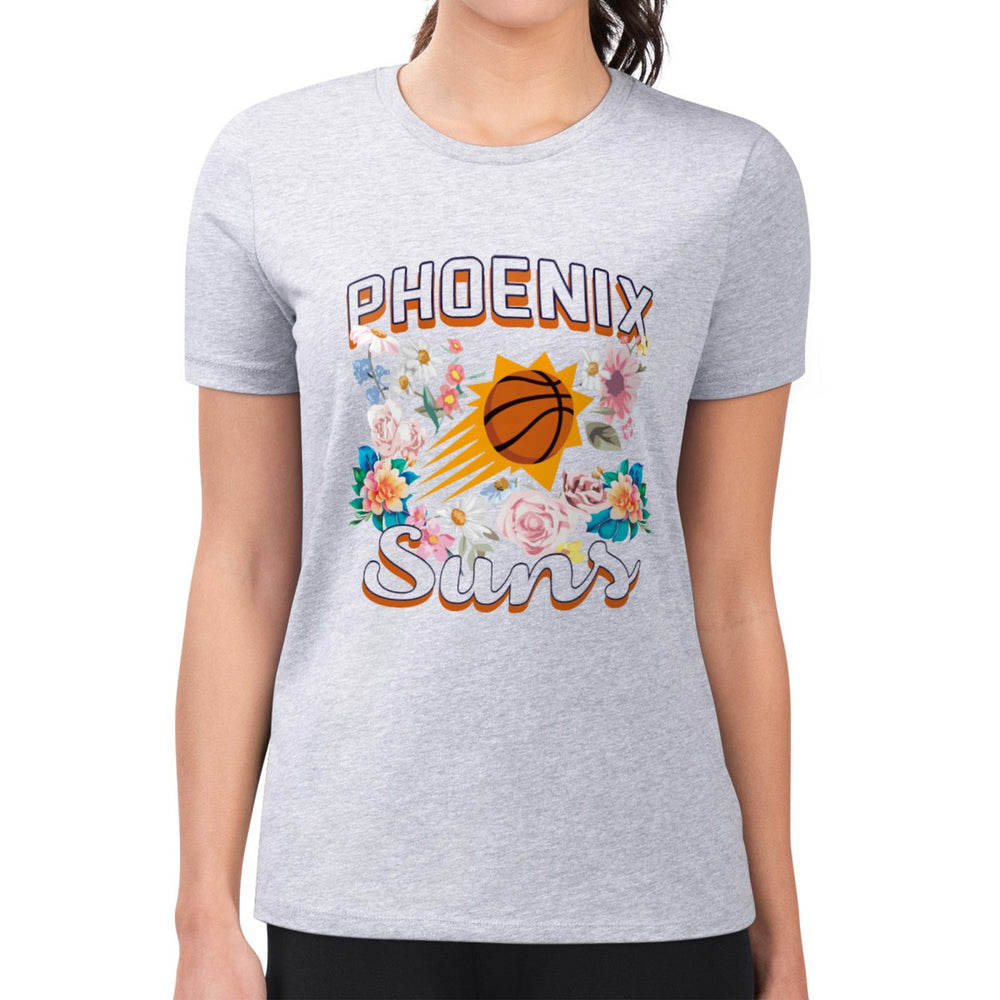 Phoenix Suns G-III 4Her by Carl Banks Women's Super-Slim Fit Lightweight Flowers Team Logo Graphic T-Shirt Heather Gray - NBA