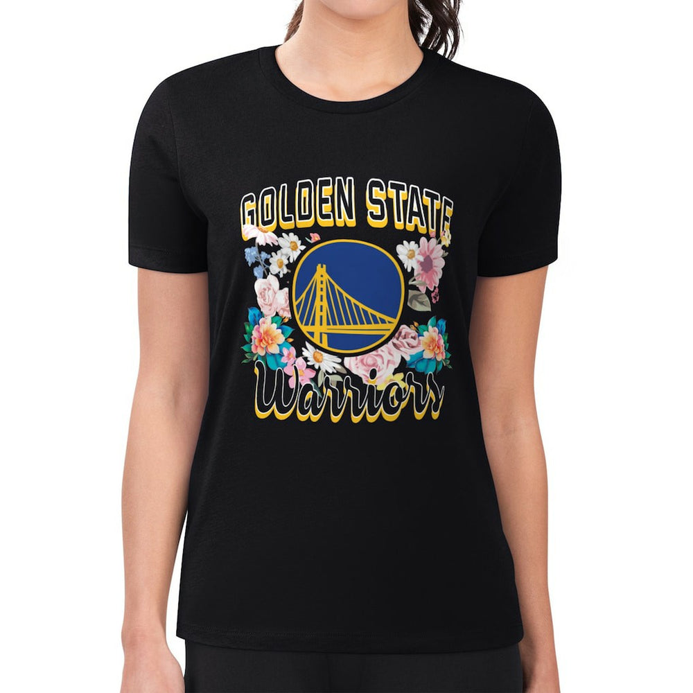 Golden State Warriors G-III 4Her by Carl Banks Women's Super-Slim Fit Lightweight Flowers Team Logo Graphic T-Shirt Black - NBA