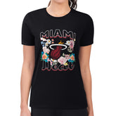 Miami Heat G-III 4Her by Carl Banks Women's Super-Slim Fit Lightweight Flowers Team Logo Graphic T-Shirt Black - NBA