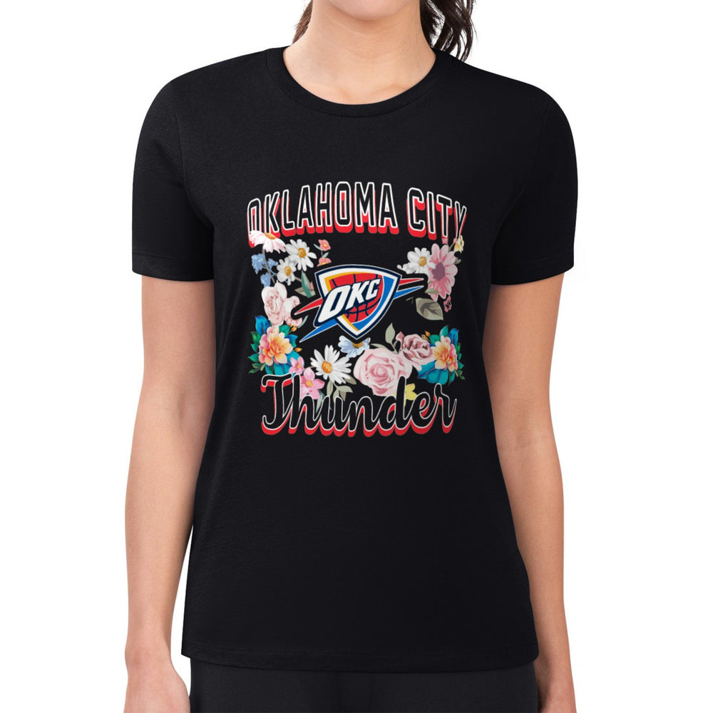 Oklahoma City Thunder G-III 4Her by Carl Banks Women's Super-Slim Fit Lightweight Flowers Team Logo Graphic T-Shirt Black - NBA
