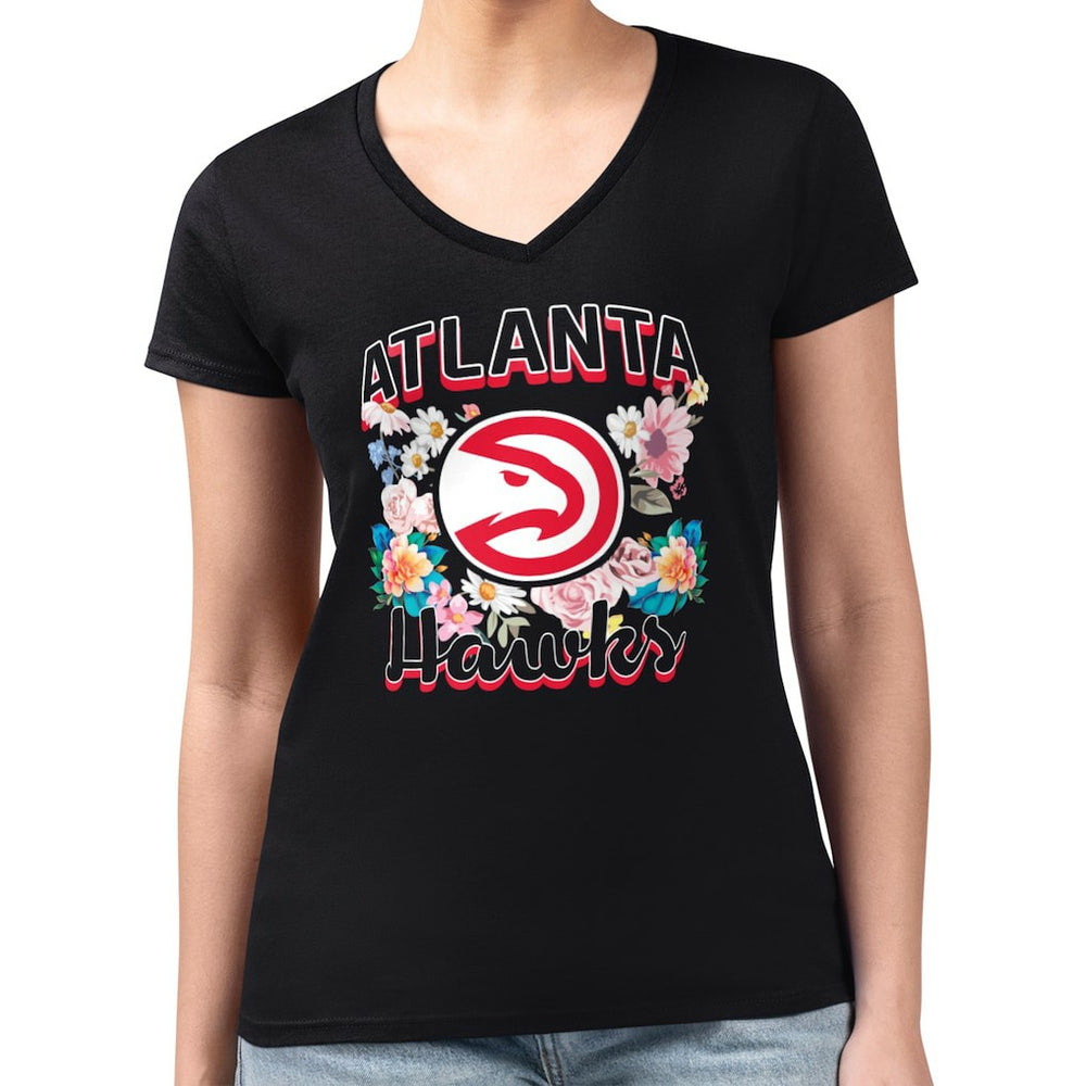 Atlanta Hawks G-III 4Her by Carl Banks Women's Super-Slim Fit Lightweight Flowers Team Logo Graphic V-Neck T-Shirt Black - NBA