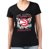 Atlanta Hawks G-III 4Her by Carl Banks Women's Super-Slim Fit Lightweight Flowers Team Logo Graphic V-Neck T-Shirt Black - NBA