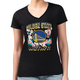 Golden State Warriors G-III 4Her by Carl Banks Women's Super-Slim Fit Lightweight Flowers Team Logo Graphic V-Neck T-Shirt Black - NBA