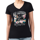 San Antonio Spurs G-III 4Her by Carl Banks Women's Super-Slim Fit Lightweight Flowers Team Logo Graphic V-Neck T-Shirt Black - NBA