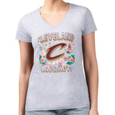 Cleveland Cavaliers G-III 4Her by Carl Banks Women's Super-Slim Fit Lightweight Flowers Team Logo Graphic V-Neck T-Shirt Heather Gray - NBA