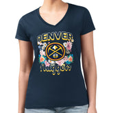 Denver Nuggets G-III 4Her by Carl Banks Women's Super-Slim Fit Lightweight Flowers Team Logo Graphic V-Neck T-Shirt Navy - NBA