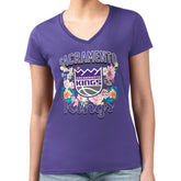 Sacramento Kings G-III 4Her by Carl Banks Women's Super-Slim Fit Lightweight Flowers Team Logo Graphic V-Neck T-Shirt Purple - NBA