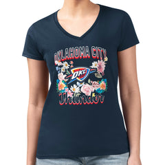 Oklahoma City Thunder G-III 4Her by Carl Banks Women's Super-Slim Fit Lightweight Flowers Team Logo Graphic V-Neck T-Shirt Navy - NBA