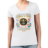Denver Nuggets G-III 4Her by Carl Banks Women's Super-Slim Fit Lightweight Flowers Team Logo Graphic V-Neck T-Shirt White - NBA