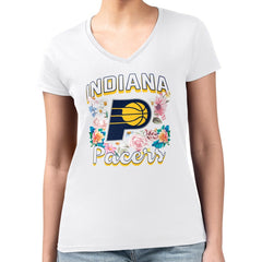 Indiana Pacers G-III 4Her by Carl Banks Women's Super-Slim Fit Lightweight Flowers Team Logo Graphic V-Neck T-Shirt White - NBA